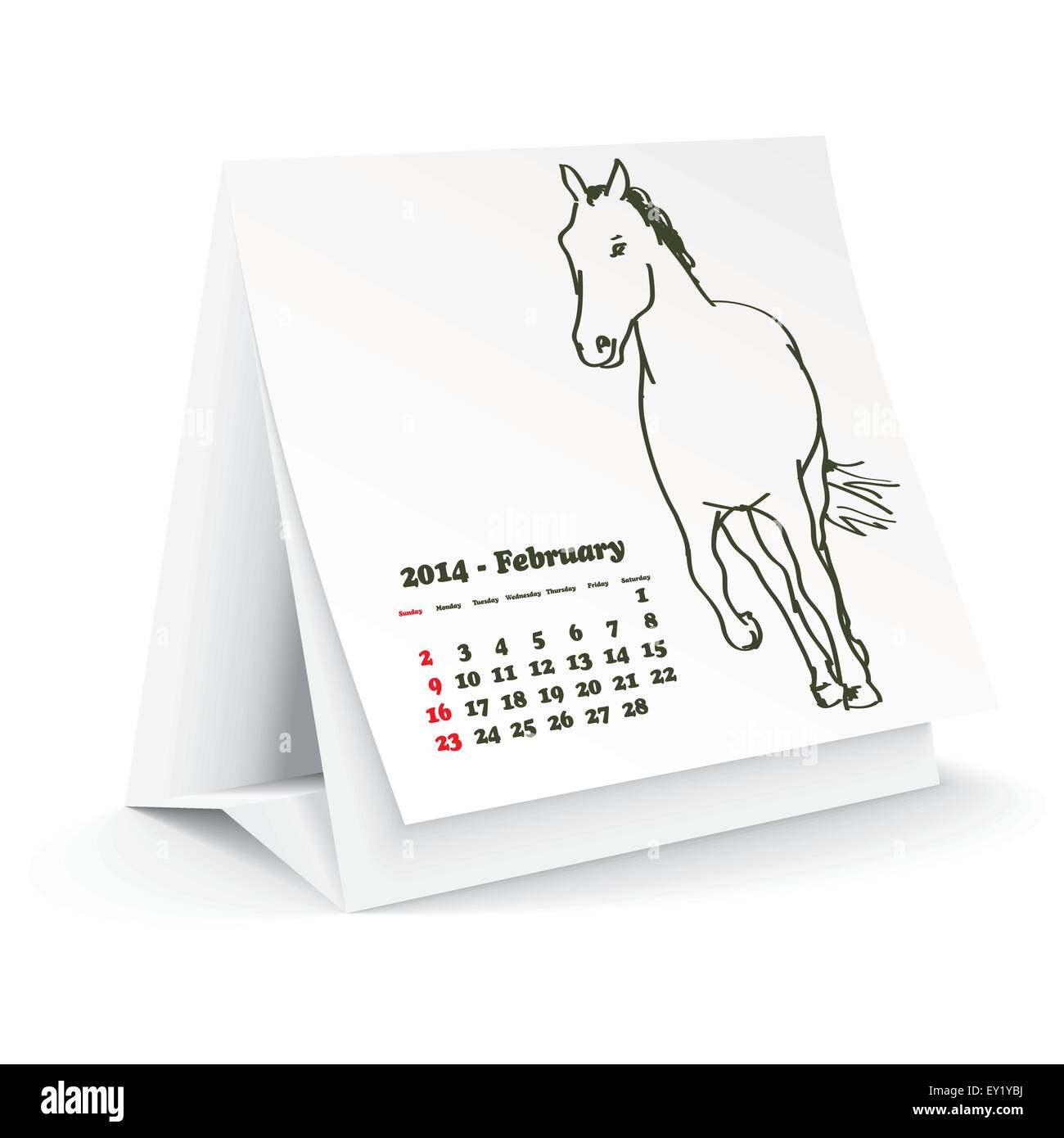 February 2014 desk horse calendar vector illustration Stock Vector