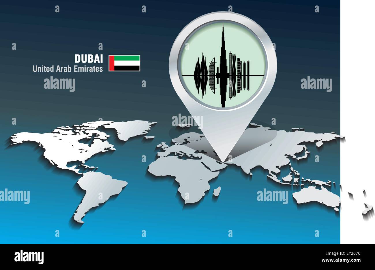 Map pin with Dubai skyline - vector illustration Stock Vector