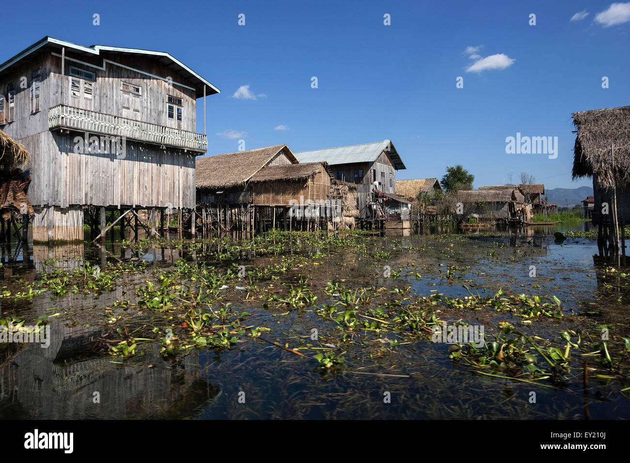 Traditional stilt houses in Inle Lake, Shan State, Myanmar Stock Photo