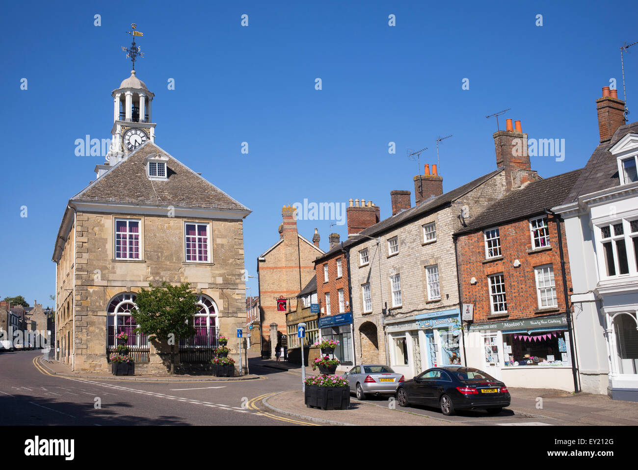 Brackley town hall and high street. Northamptonshire. England Stock Photo