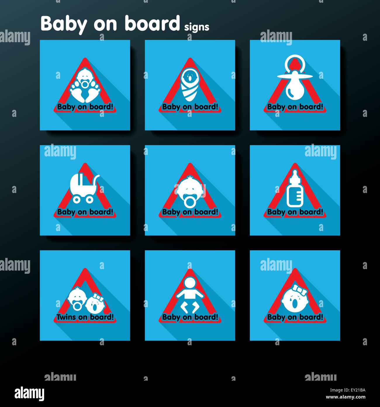 Flat baby on board sign set vector illustration Stock Vector Image