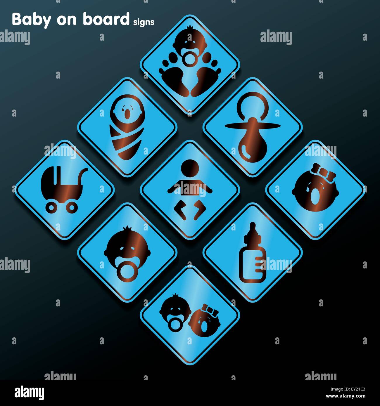 Flat baby on board sign set - vector illustration Stock Vector