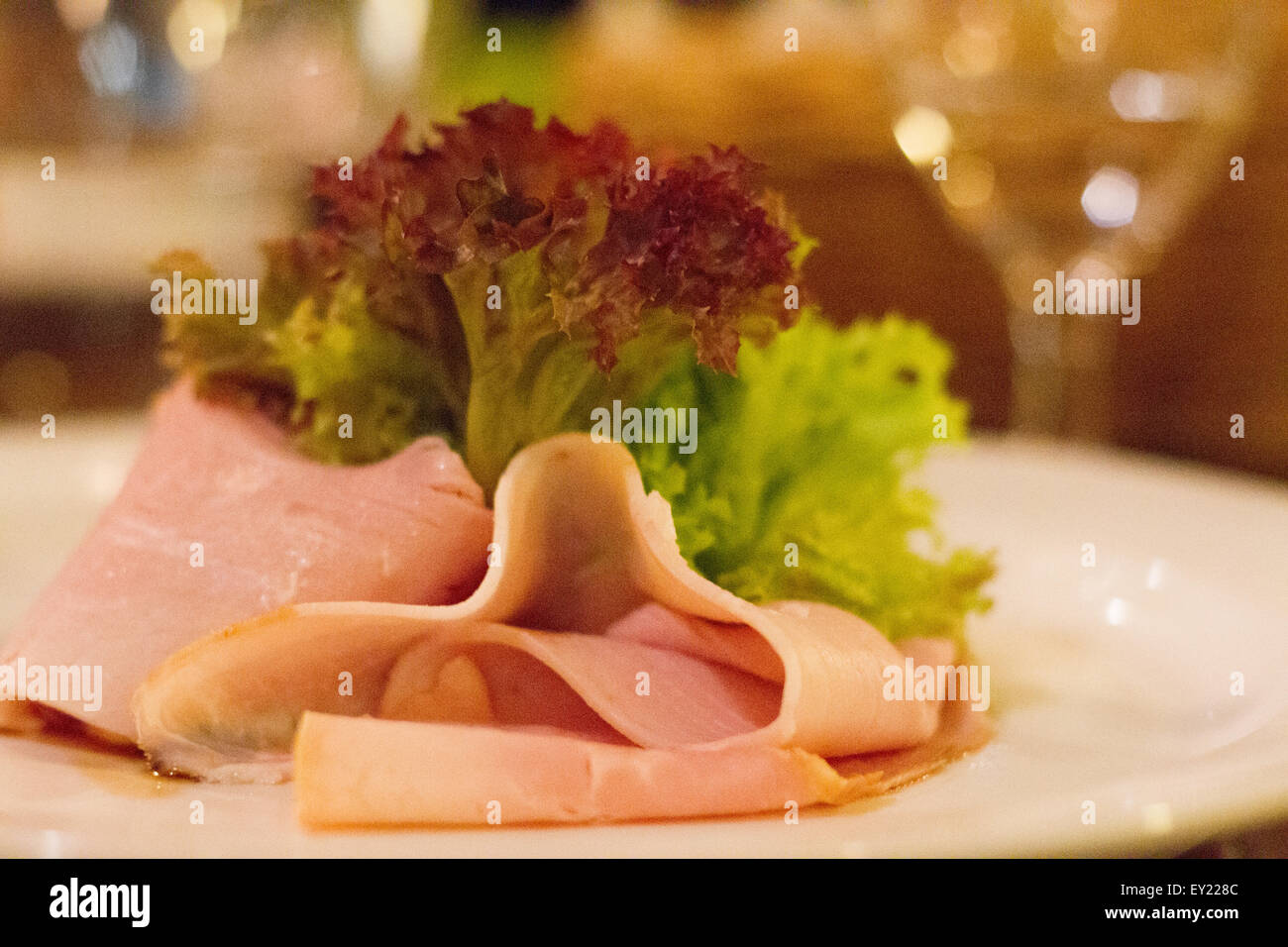 Ham with lettuce plate Stock Photo