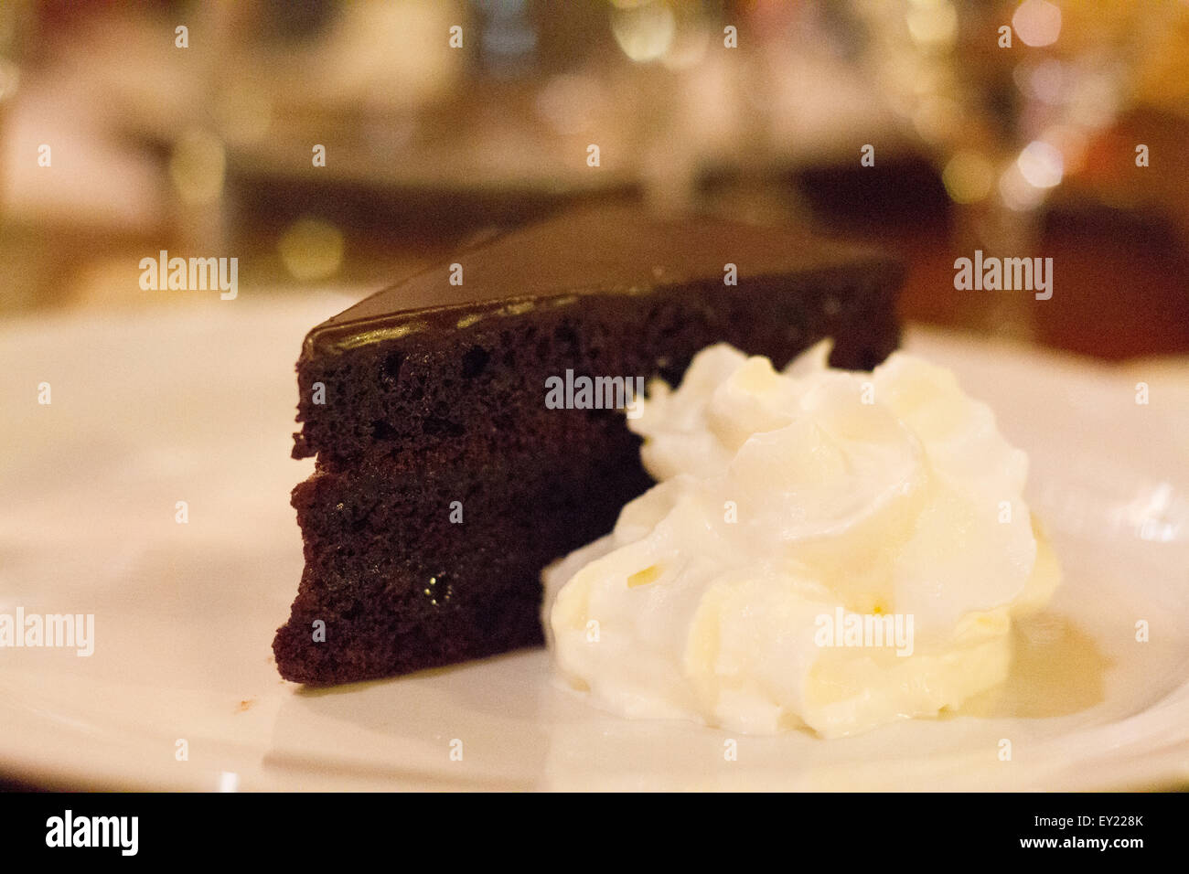 Chocolate cake and cream Stock Photo