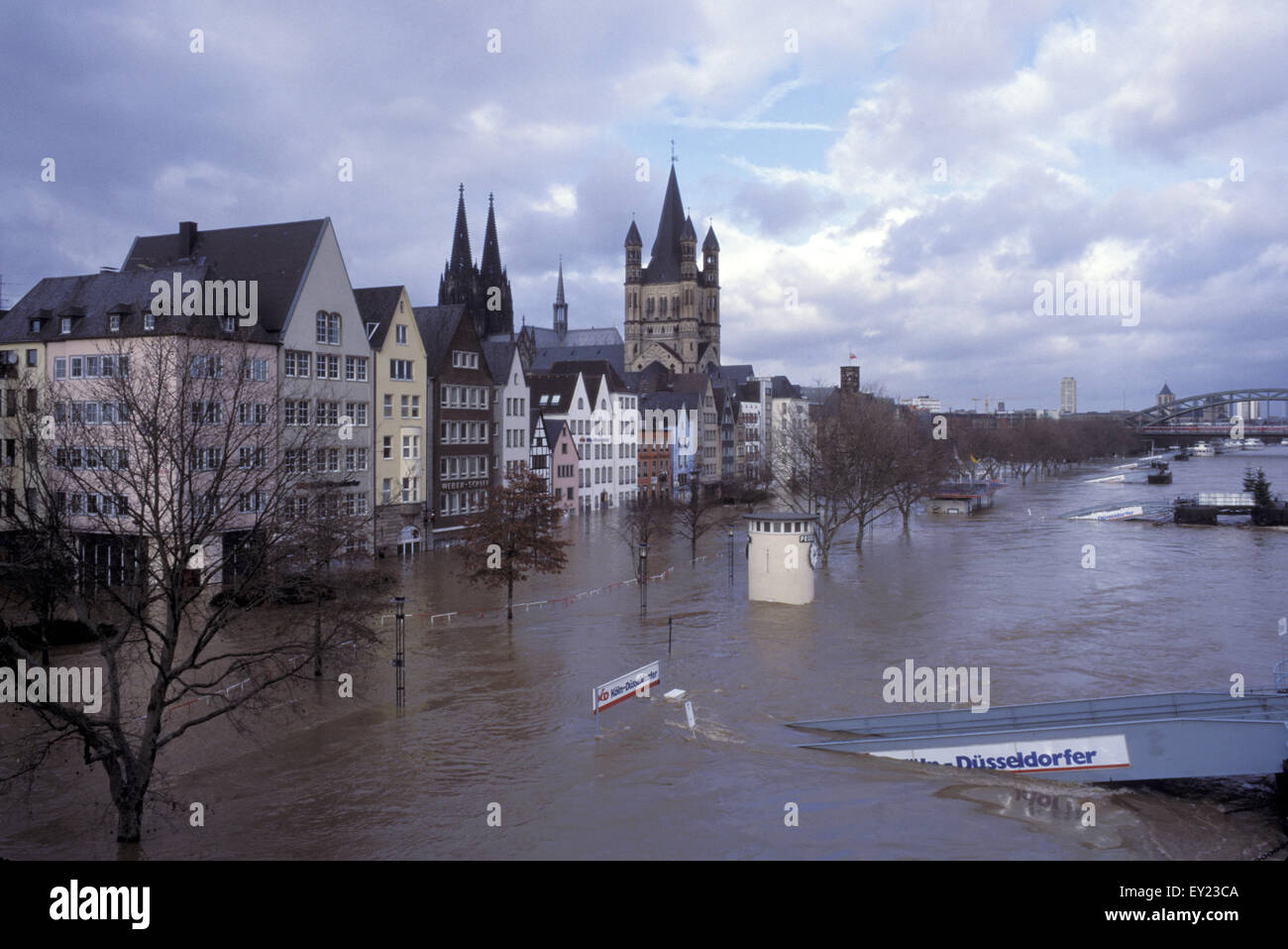 Europa, Germany, Cologne, flood of the river Rhine in January 1995, the