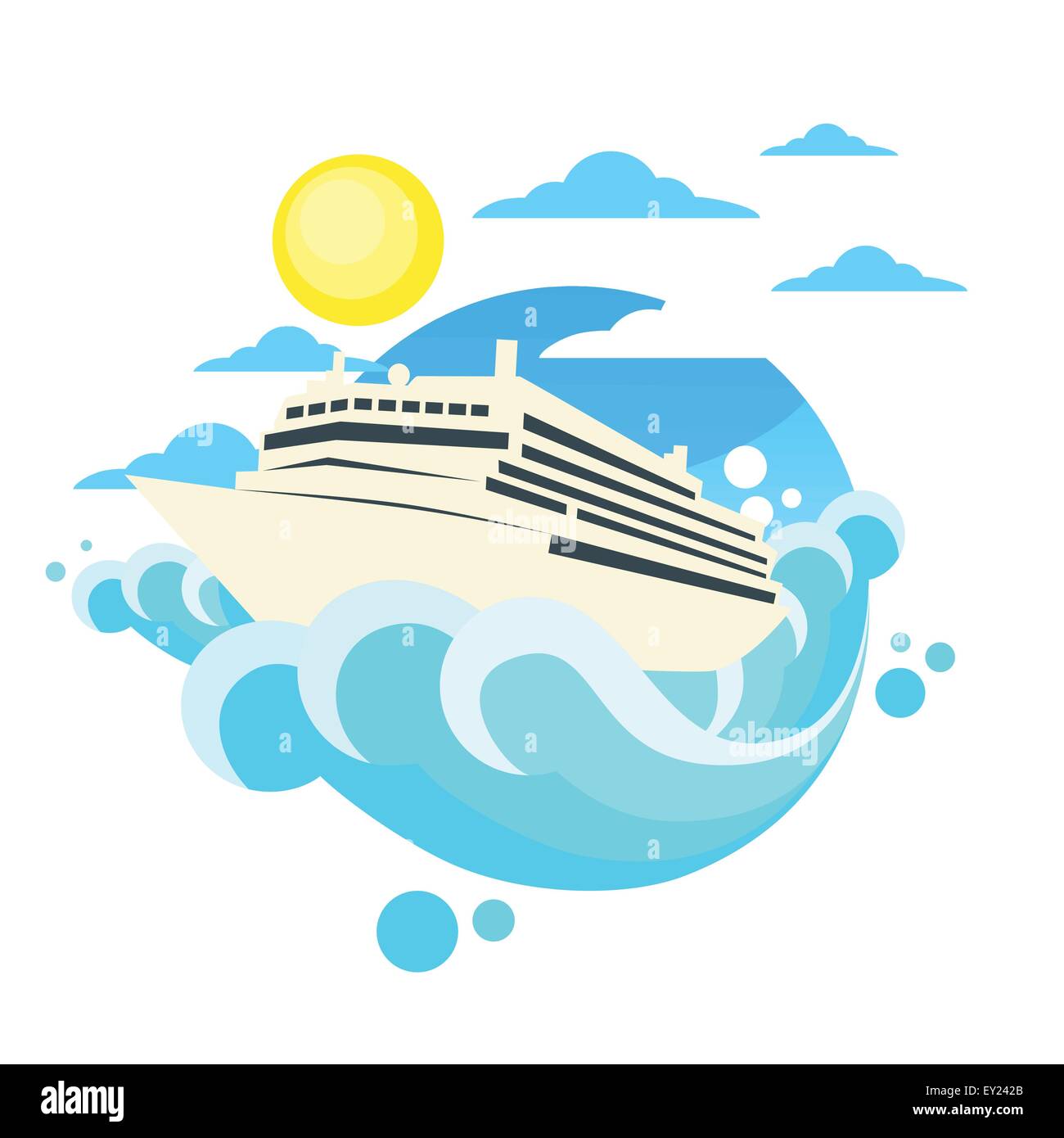 Cruise Ship Liner Summer Ocean Vaction Circle Logo Flat Stock Vector