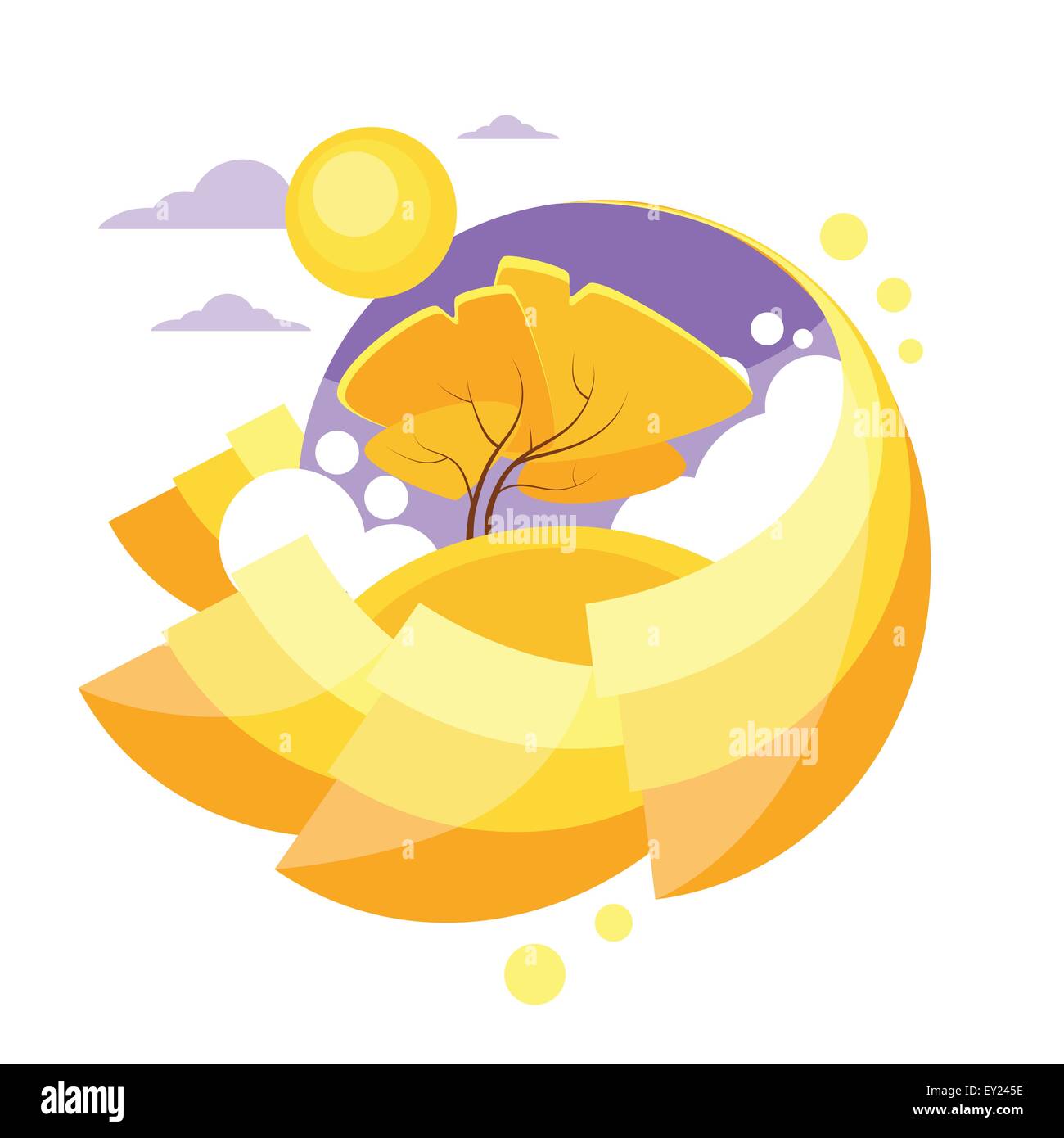 Autumn Circle Banner Flat Design Logo Yellow Tree Stock Vector