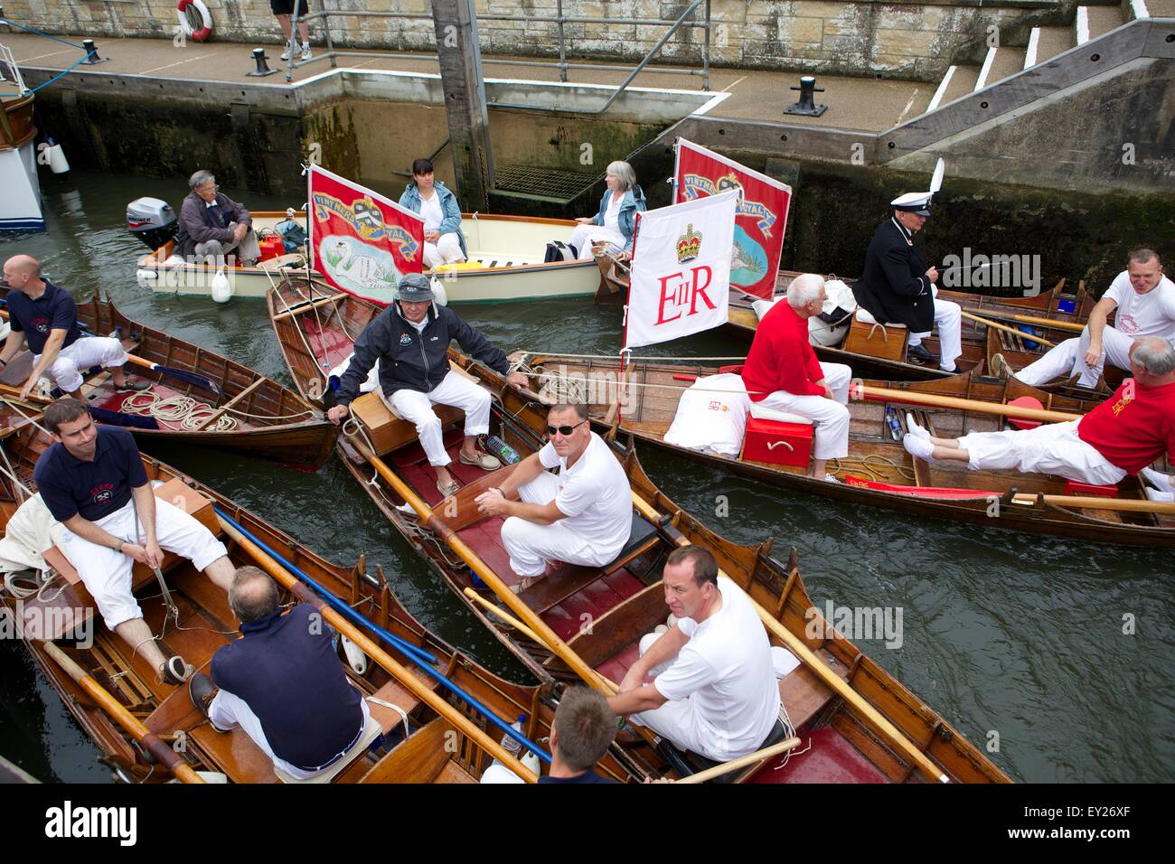 Shepperton, Surrey, UK. 20th July, 2015. The annual census of the swan population on the River