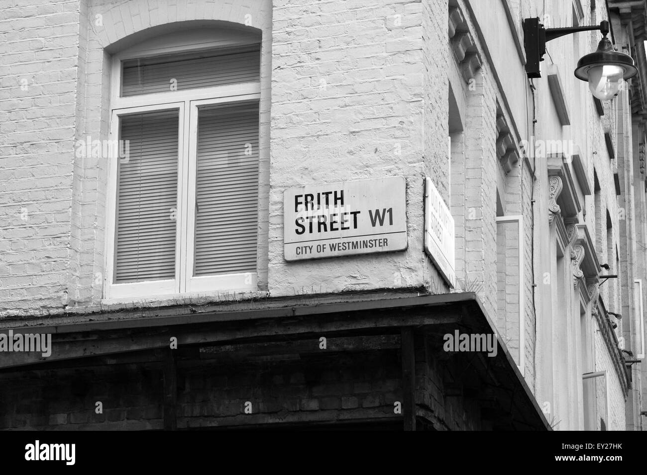 A view of the exterior of a building on the corner of Frith Street and Old Compton Street in London, England. Stock Photo