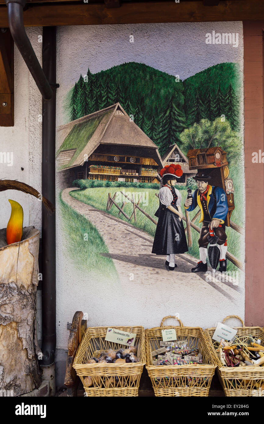 Painted mural on wall of shop, Triberg, Black Forest, Germany Stock Photo