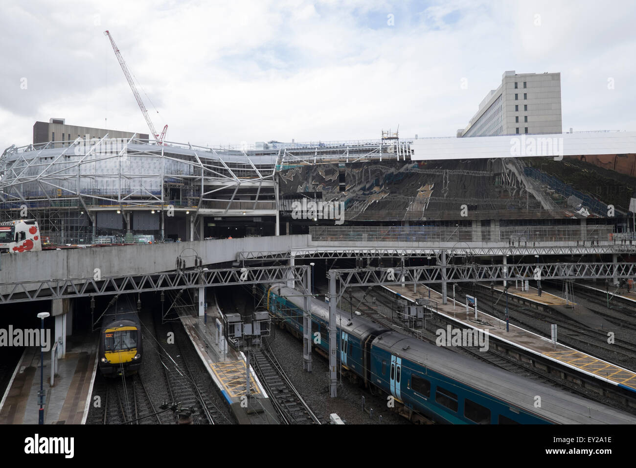 Construction works at Birmingham New Street railway station Stock Photo