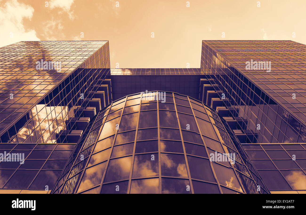 view on a modern building on sky background, toned image Stock Photo ...