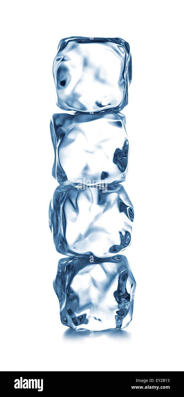 ice cubes with water drops close-up isolated on a white background ...