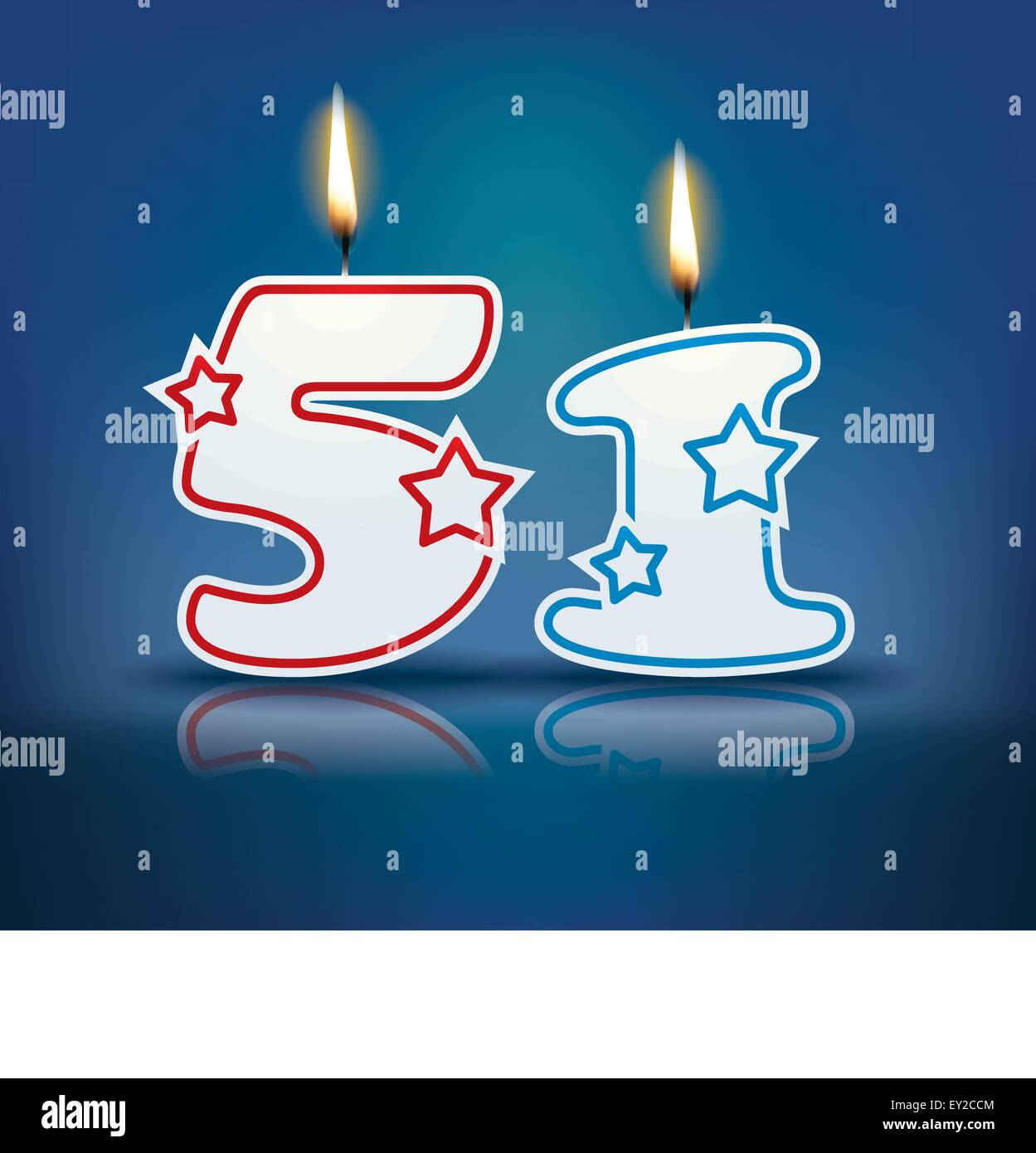 Birthday candle number 51 with flame - eps 10 vector illustration Stock
