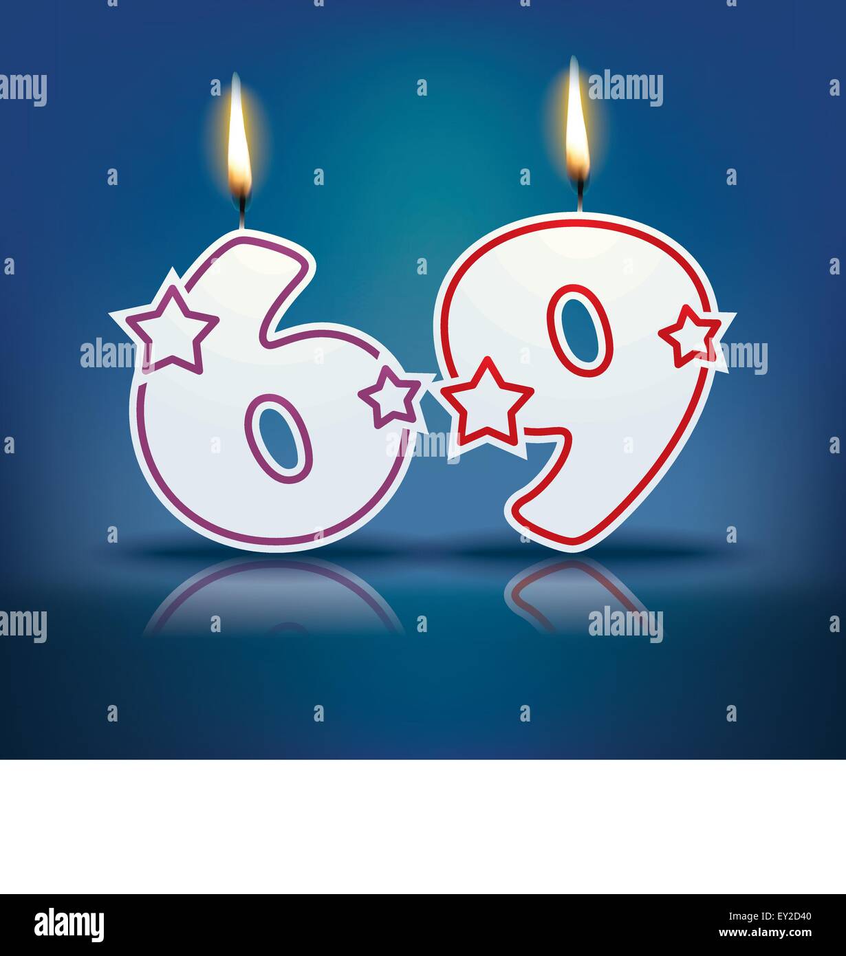 Birthday candle number 69 with flame - eps 10 vector illustration Stock Vector