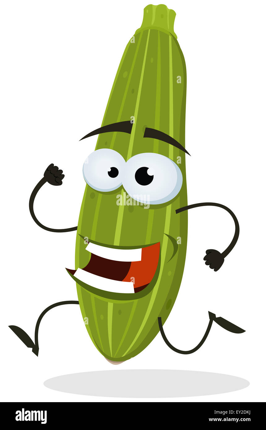 Illustration of a funny happy cartoon zucchini or cucumber vegetable