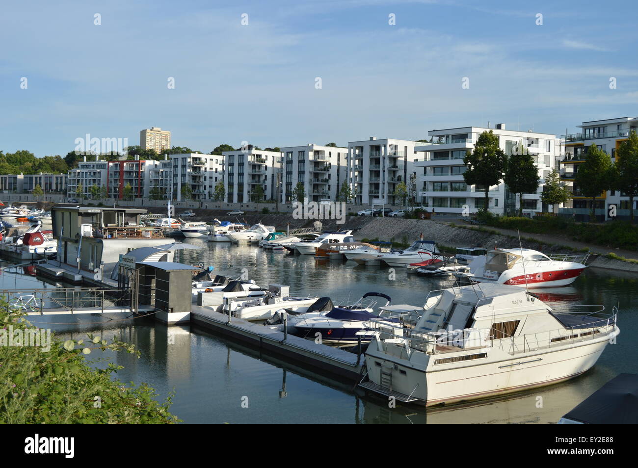 Luxury apartments with marina on river rhine in Mainz Germany Stock