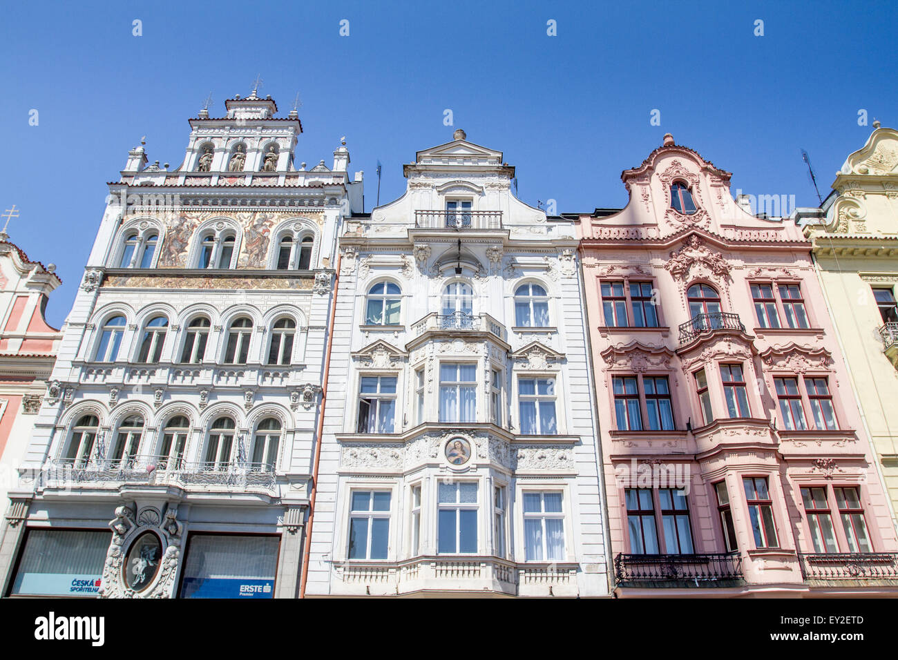 Typical houses of Pilsen in Republic Square, Czech Republic Stock Photo
