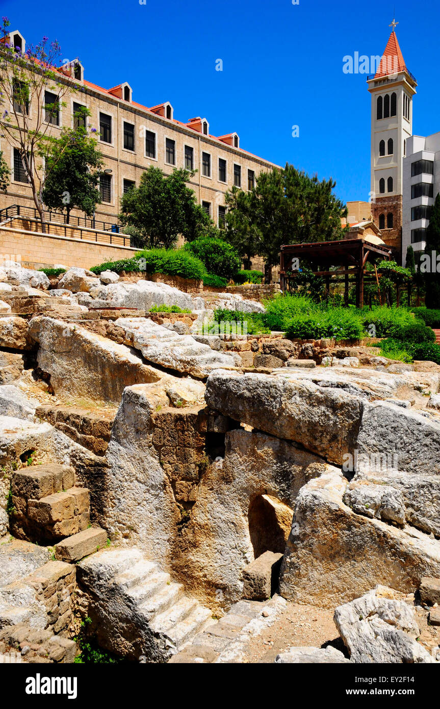 Roman Baths, archaeological excavation  in the center of  Beirut. Lebanon. Stock Photo