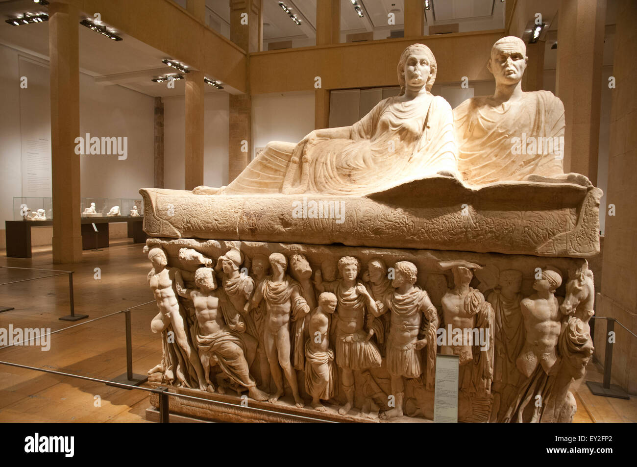 Marble Sarcophagus from Tyre depicting the legend of Achilleus 2nd c. A.D. Beirut National Museum. Beirut. Lebanon. Stock Photo