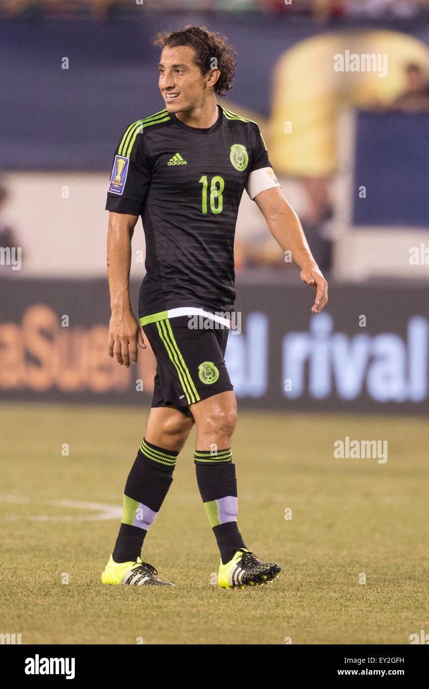 July 19, 2015: Mexico midfielder Andres Guardado (18) looks on during the CONCACAF Gold Cup 2015 Quarterfinal match between the Costa Rica and Mexico at MetLife Stadium in East Rutherford, New Jersey. Mexico won 1-0. (Christopher Szagola/Cal Sport Media) Stock Photo