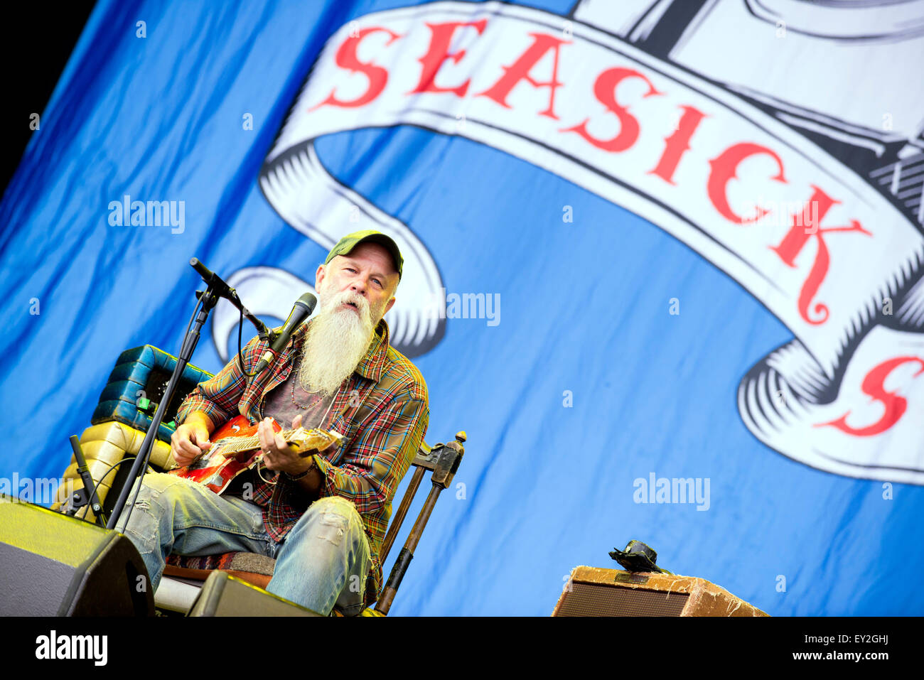 Seasick Steve performs on the main stage at T In The Park Festival at Strathallan Castle on July 11, 2015 Stock Photo