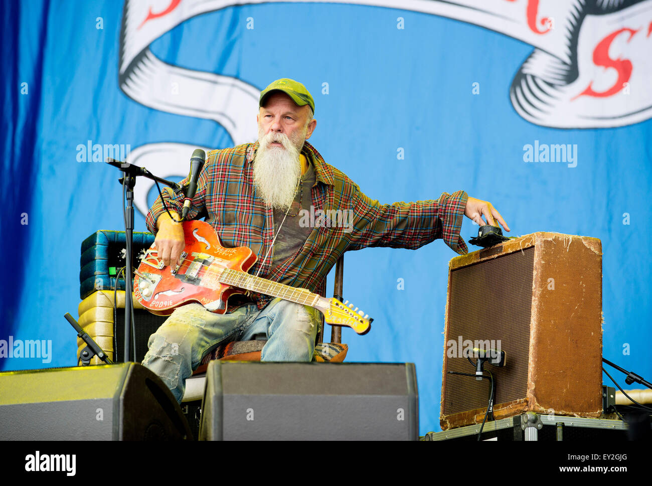 Seasick Steve performs on the main stage at T In The Park Festival at Strathallan Castle on July 11, 2015 Stock Photo