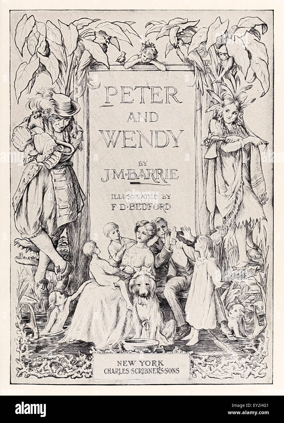 Frontispiece from 'Peter & Wendy' by J.M. Barrie (1860-1937), illustration by F.D. Bedford (1864-1954). See description for more information. Stock Photo