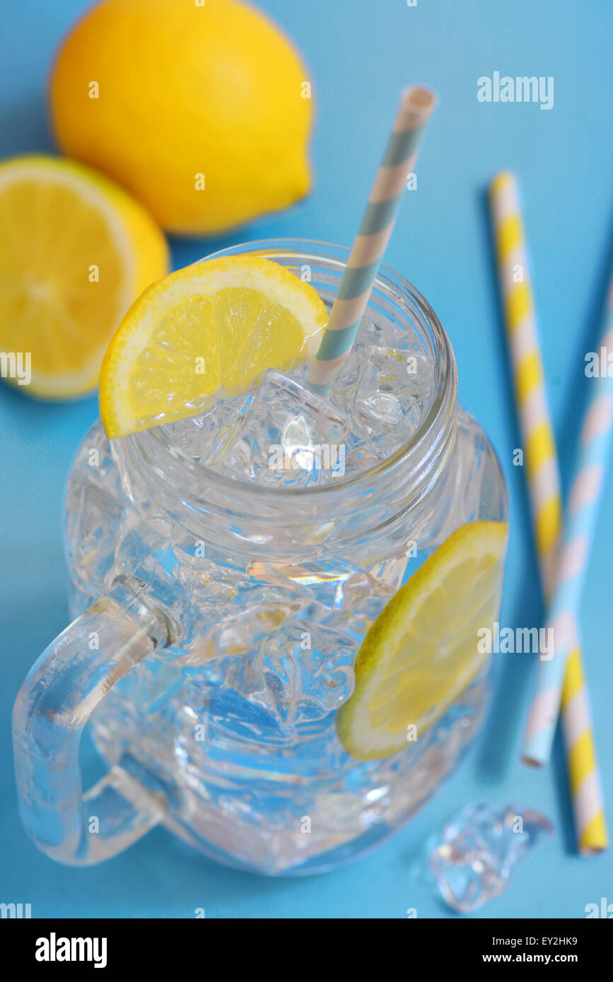 Glass of fresh water with  lemon Stock Photo