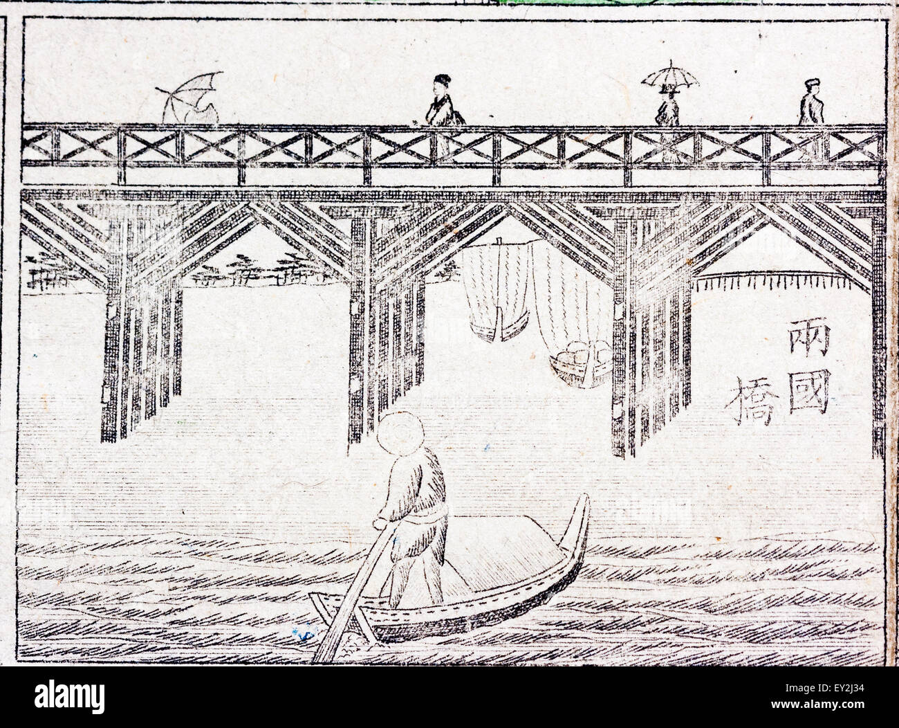 Japan 18 Map Of Tokyo Edo Detail Margin Line Panel Drawing Of Stock Photo Alamy