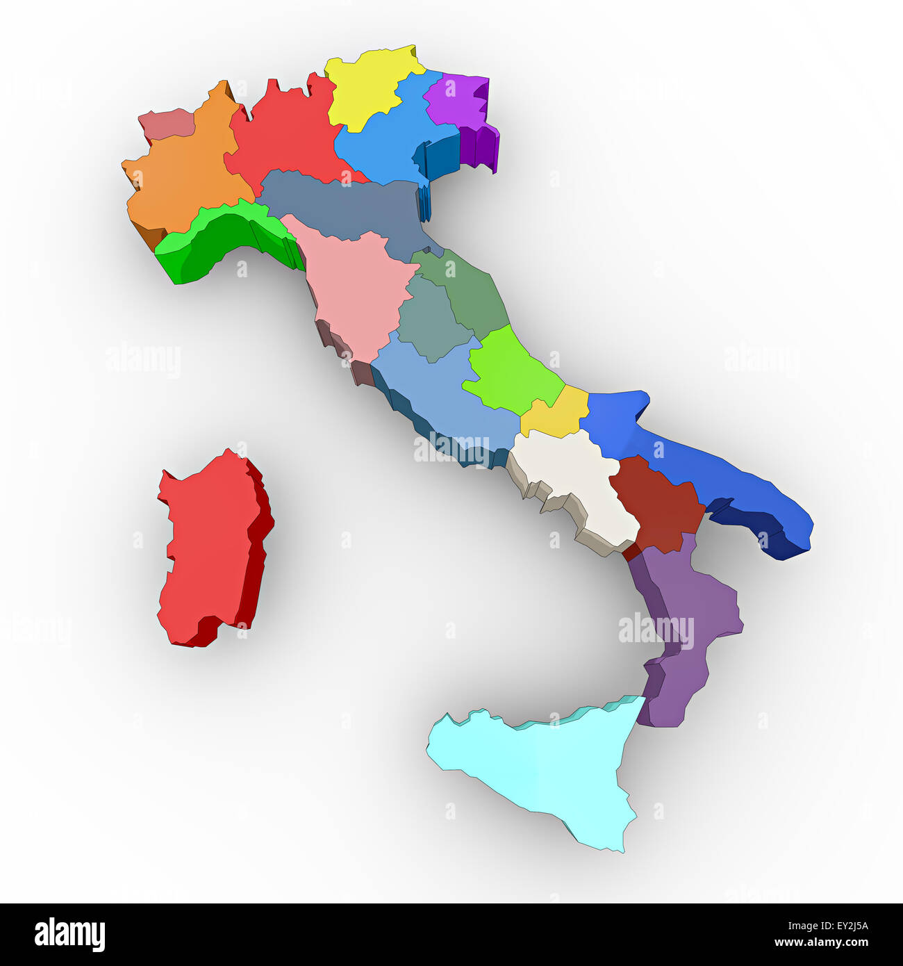 Three-dimensional map of Italy isolated on white background. 3d Stock