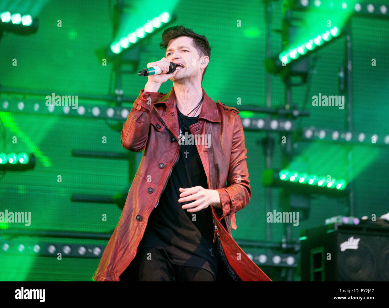 Danny O'Donoghue' of The Script performs on the main stage at T In The Park Festival at Strathallan Castle on July 11, 2015 Stock Photo