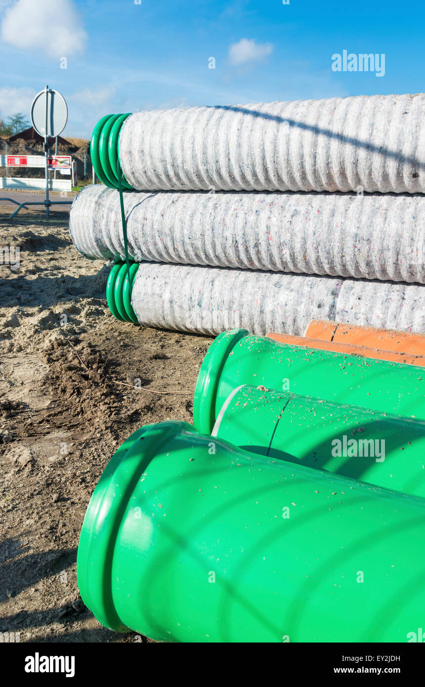 drainpipes at a construction site Stock Photo