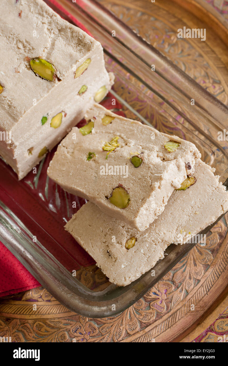 Halvah or Halva a sweet confection made from tahini sesame paste and