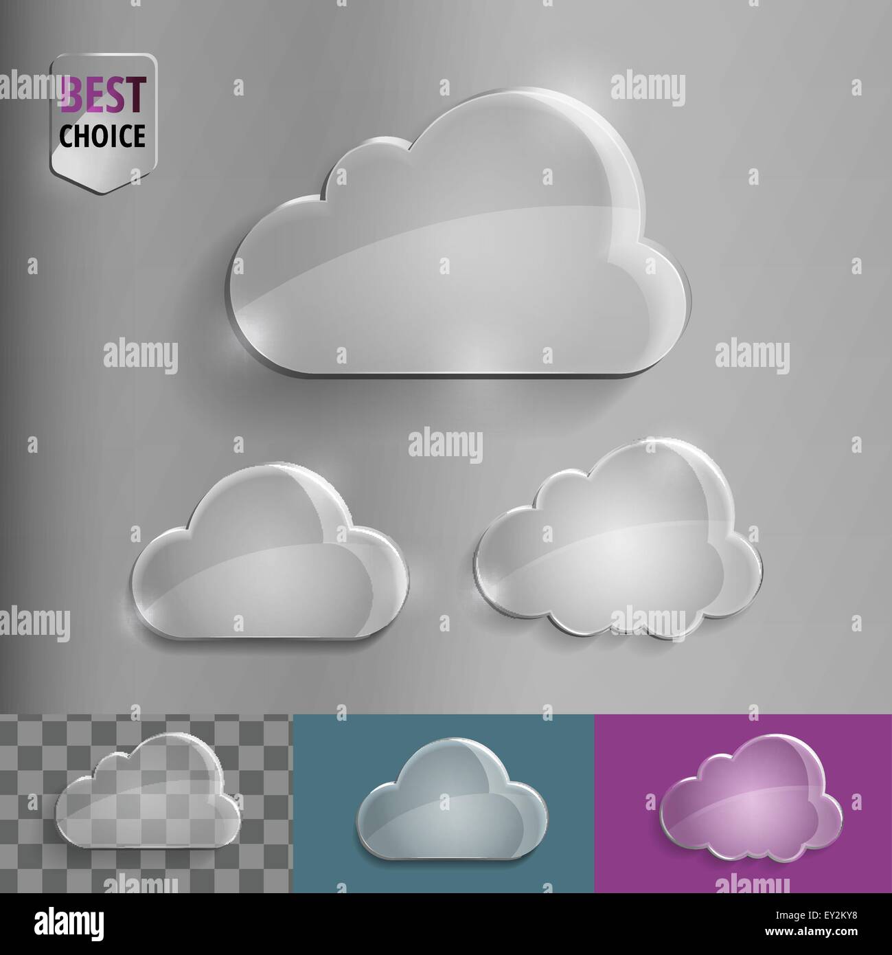 Set of shiny glass bubble cloud icons with soft shadow on gradient ...