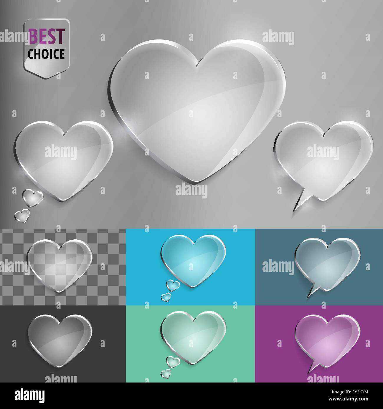 Set of glass speech bubble heart icons with soft shadow on gradient ...