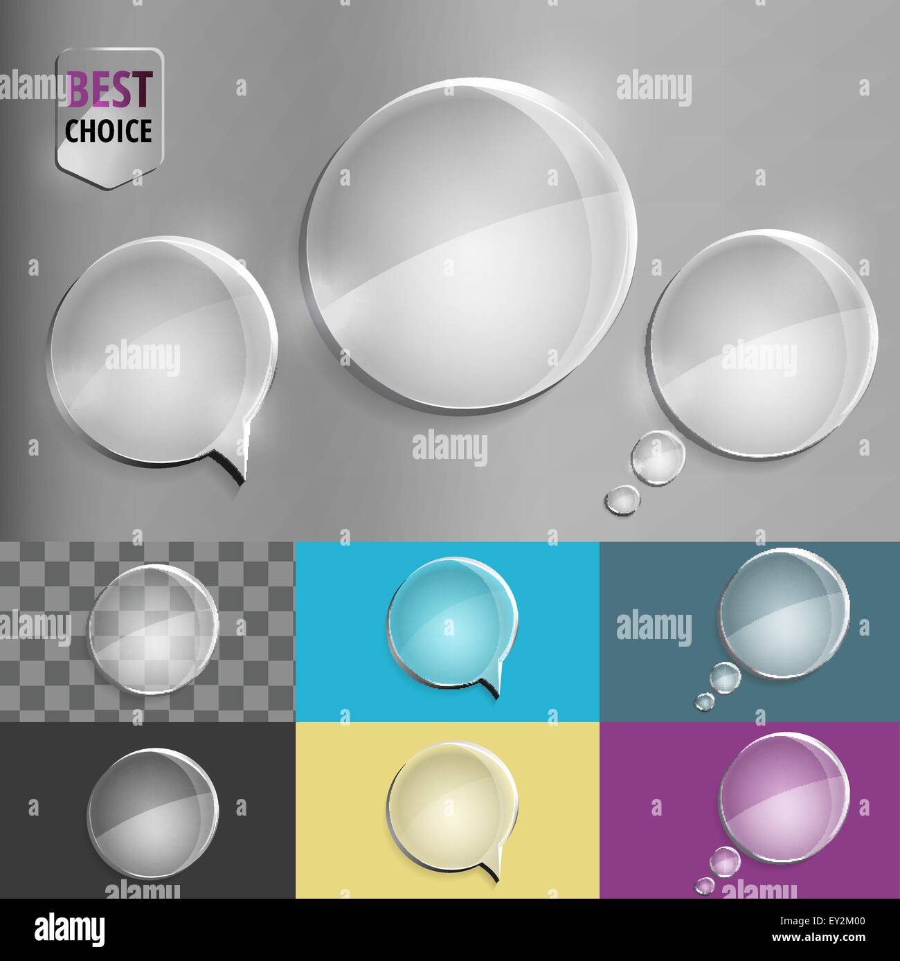Round glass speech bubble icons with soft shadow on gradient background ...
