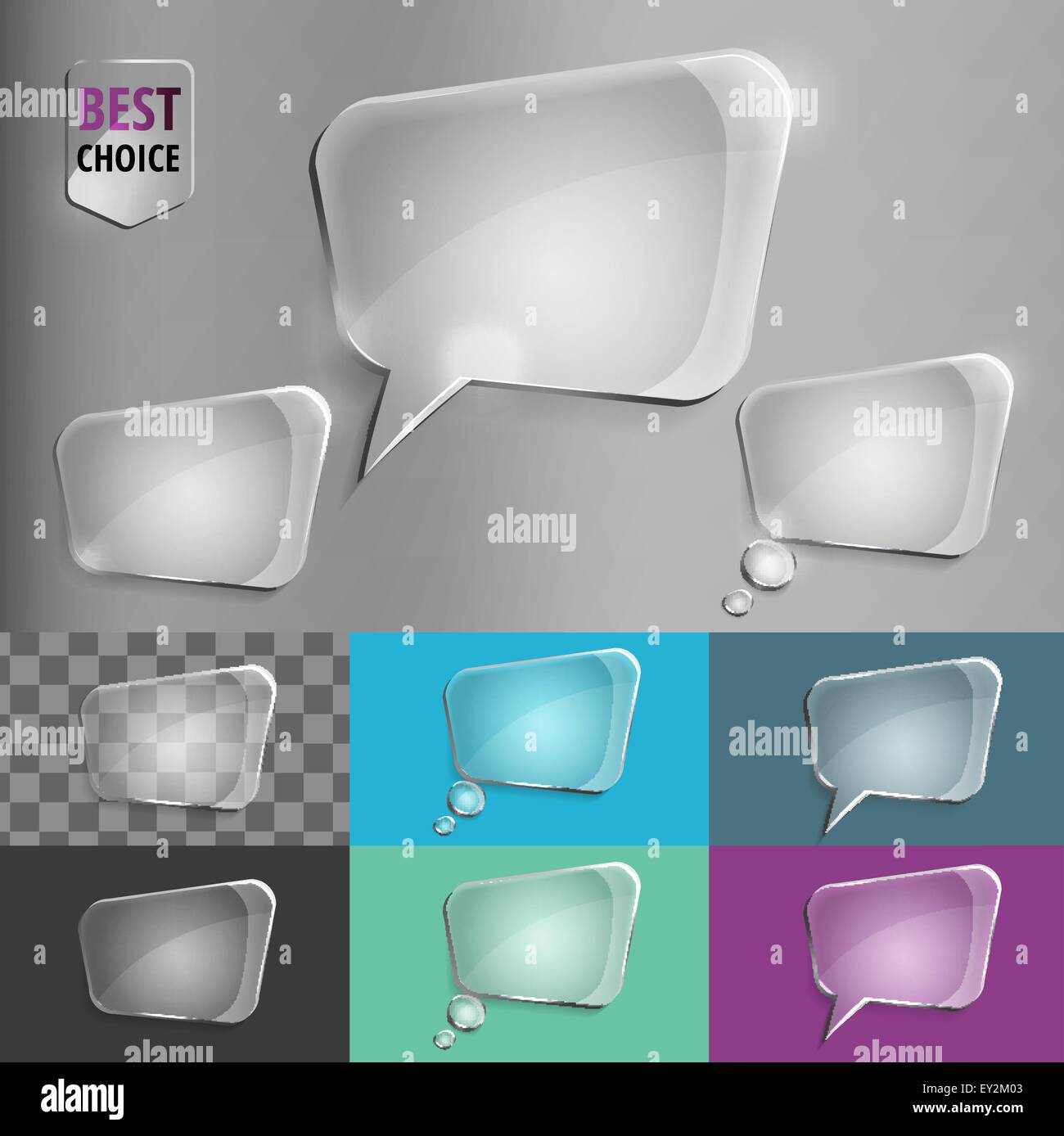 Rectangle glass speech bubble icons with soft shadow on gradient ...