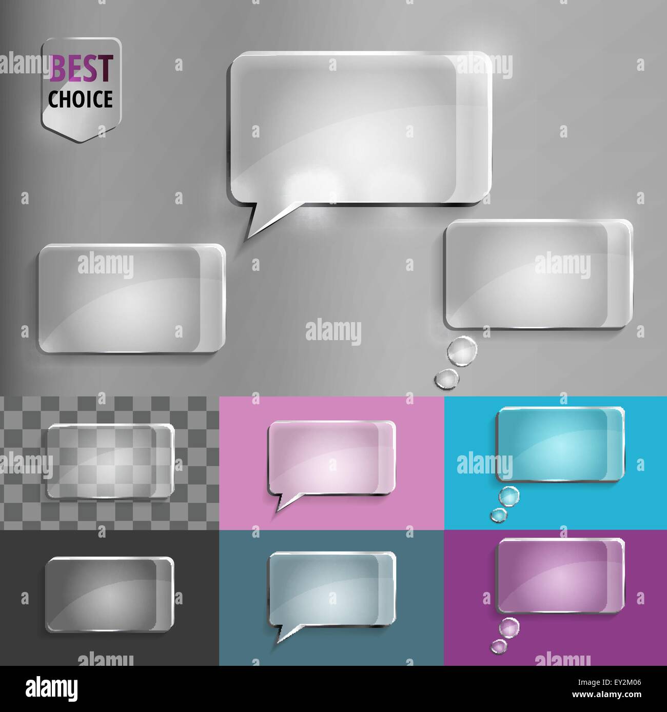 Rectangle set of glass speech bubble icons with soft shadow on gradient ...