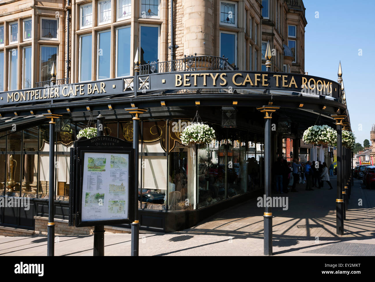Bettys cafe and tea rooms shop store restaurant exterior Harrogate town centre in spring North Yorkshire England UK United Kingdom GB Great Britain Stock Photo
