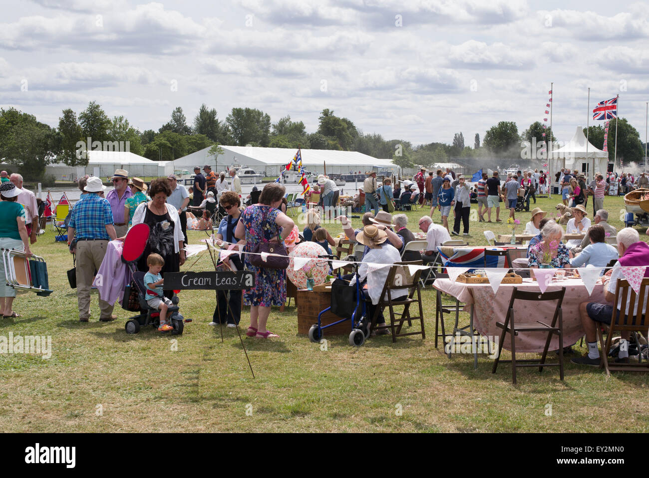 People having Cream Teas at the Thames Traditional Boat Festival