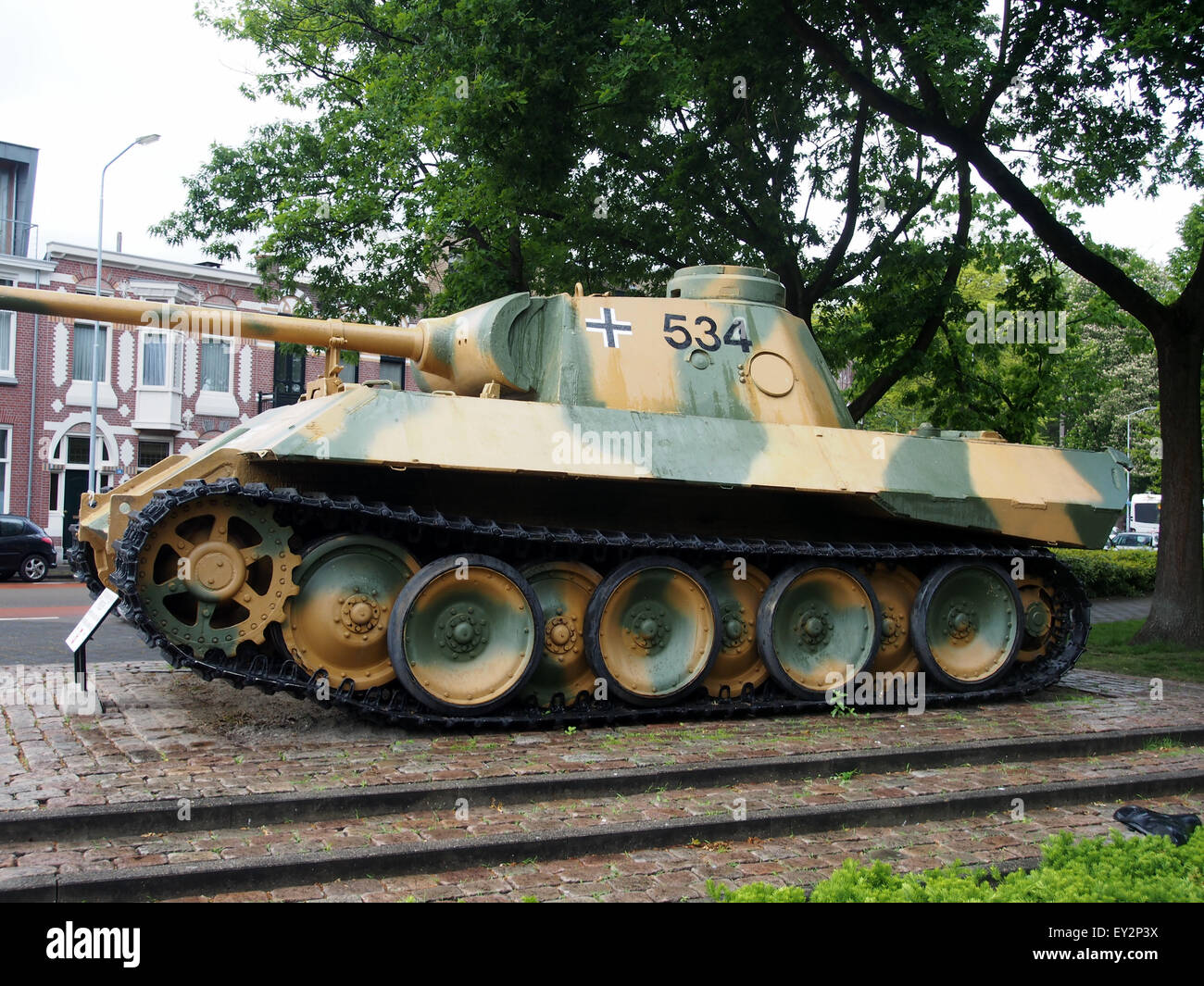 The Panther D tank is on display at Wilhelminapark in Breda, Netherlands.  The tank is part of military history and a notable piece in Breda's  collection of historical exhibits Stock Photo -