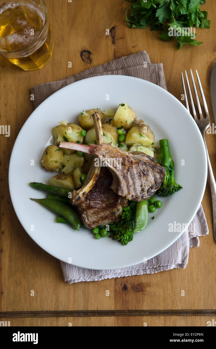 Griddled lamb cutlets Stock Photo Alamy