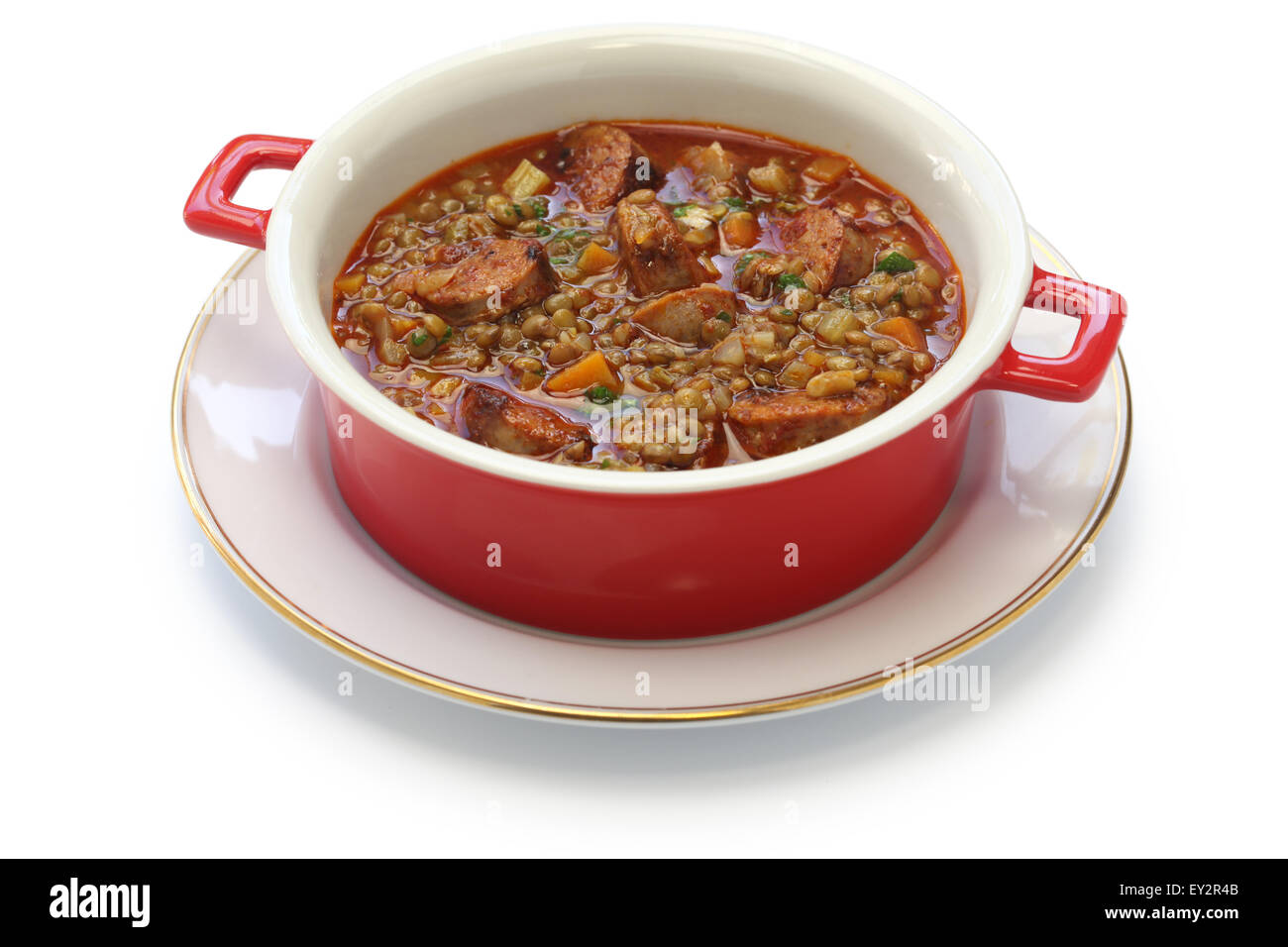 lentil and chorizo soup, spanish cuisine, lentejas con chorizo Stock Photo
