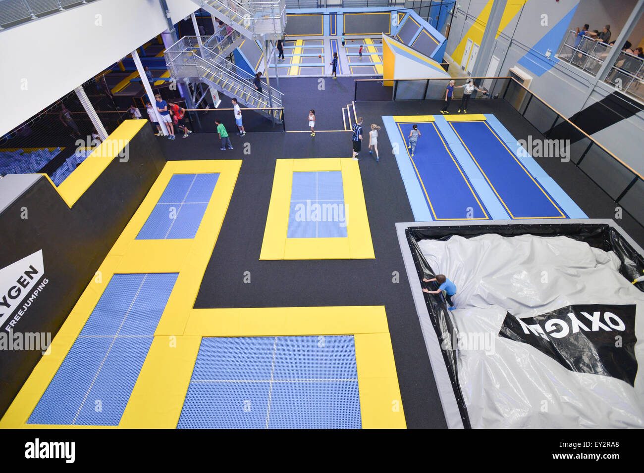 The first Oxygen Freejumping trampoline park opens in Acton, west London,  with a variety of trampolines, activities Stock Photo - Alamy