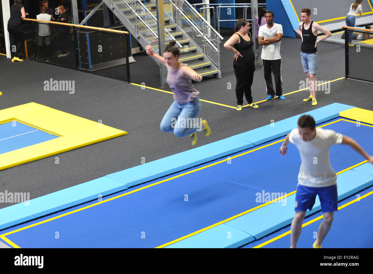 The first Oxygen Freejumping trampoline park opens in Acton, west London,  with a variety of trampolines, activities Stock Photo - Alamy