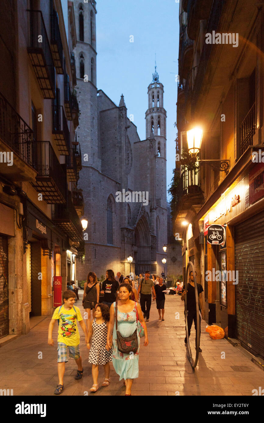Street scene at night, the Ribera district, Barcelona Spain Europe Stock Photo