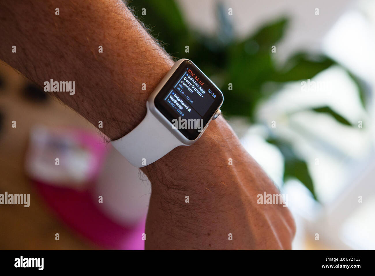 Apple Watch displaying calender reminders Stock Photo Alamy