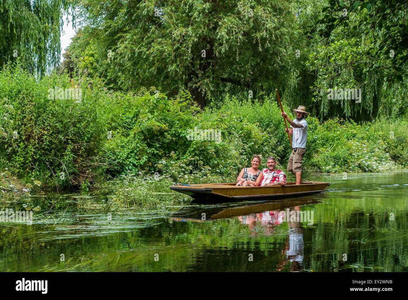 Couple in Punt River Trip River Stour Canterbury Kent Stock Photo