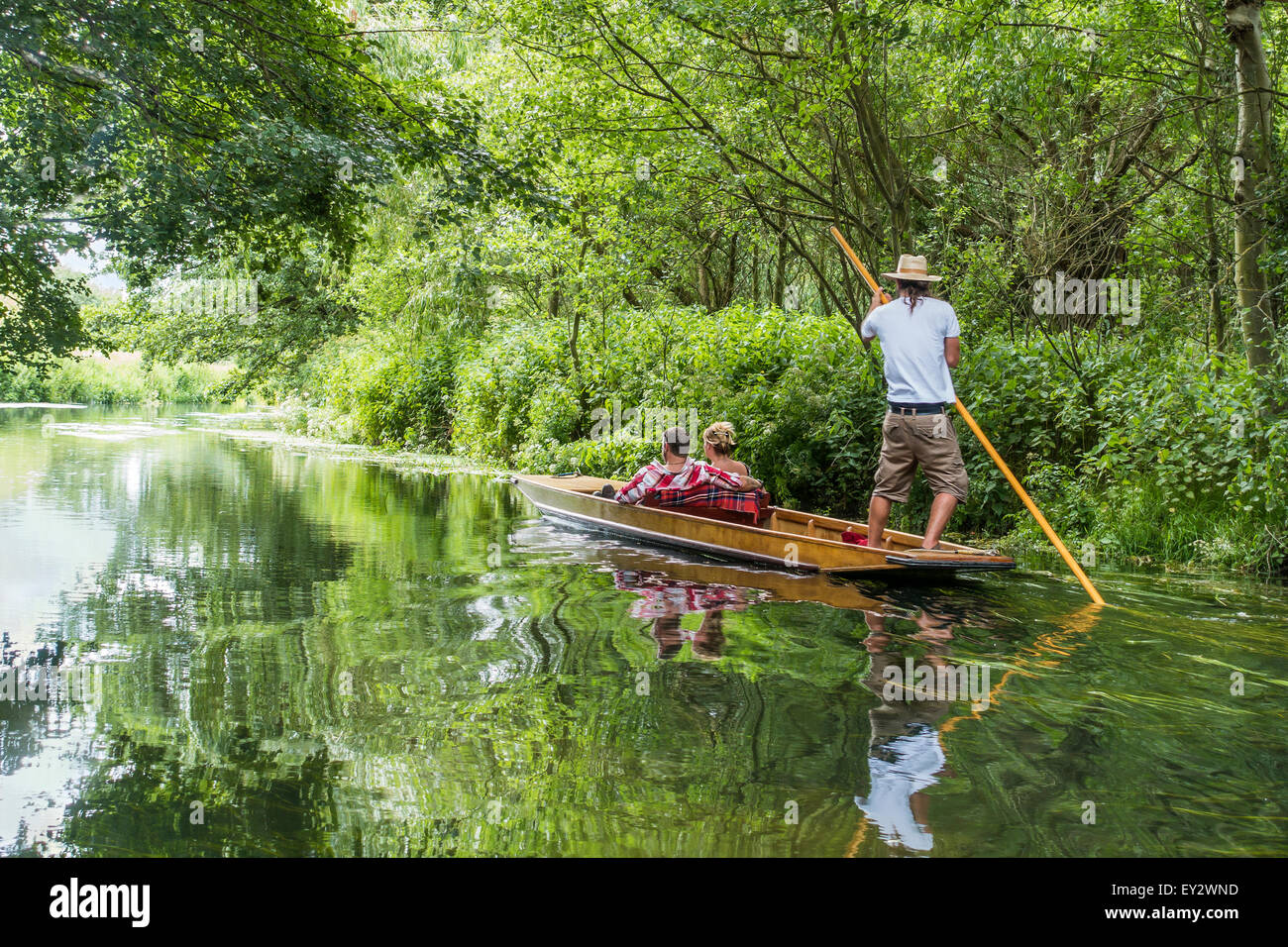 Couple in Punt River Trip River Stour Canterbury Kent Stock Photo